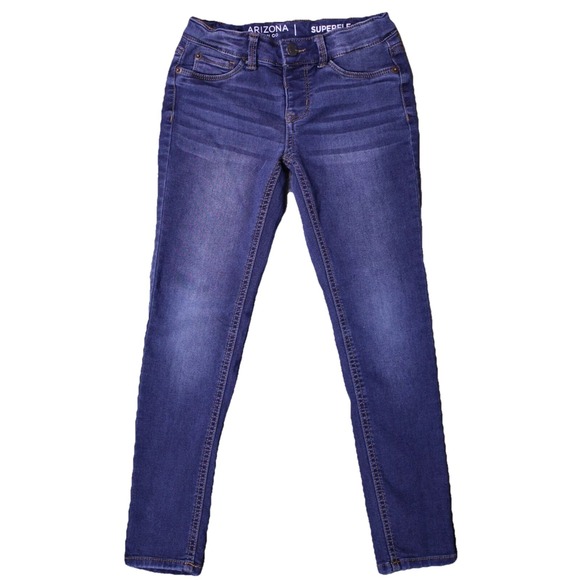 Arizona Jeans Kids Size 7 Reg Dark Blue Super Flex Jegging Adj Waist, Fits 22x21 - Picture 1 of 14